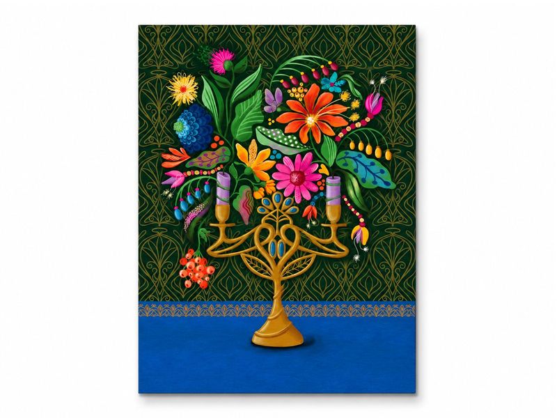 Poster Bloemenkandelaar groen – A4 Poster Bloemenkandelaar groen met kleurrijke bloemenillustratie – EchtMiek