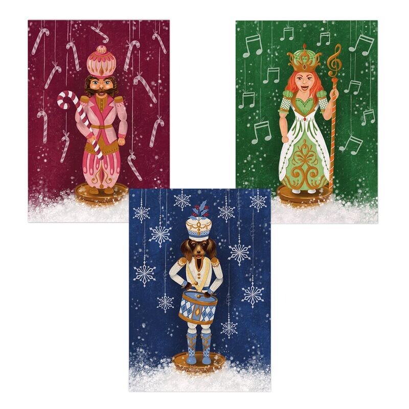 Notenkraker set kerstkaarten – 15 stuks Set Notenkraker kerstkaarten met koning, koningin en teckel – EchtMiek