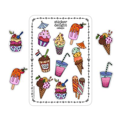 IJSJES Stickervel met kleurrijke ijsjes stickers, ijslolly’s, ijshoorntjes en milkshake – EchtMiek