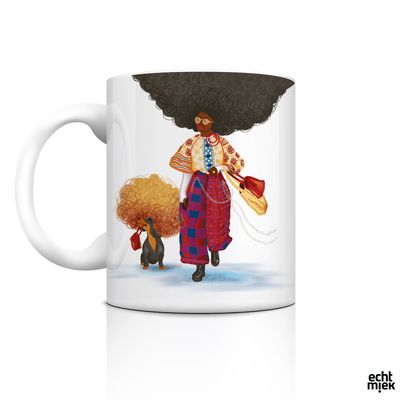 Teckel mok Big Hair – grappige mok met illustratie Teckel mok Big Hair – grappige mok met illustratie