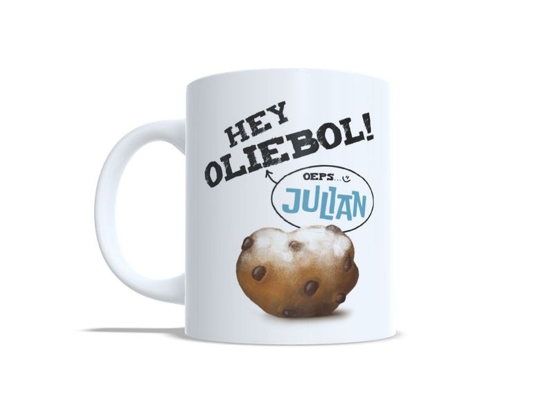 Gepersonaliseerde oliebolmok met naam en tekst Hey oliebol | EchtMiek