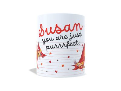 Katten mok met naam - Purrfect Gepersonaliseerde kattenmok met naam en Purrfect tekst – EchtMiek