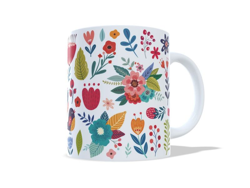 Folk Art mok – kleurrijke mok met bloemen kleurrijke mok met bloemen en bladeren zijkant - EchtMiek