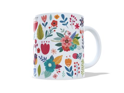 kleurrijke mok met bloemen en bladeren zijkant - EchtMiek