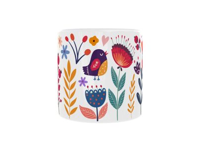 Folk Art kopje – kleurrijk koffiekopje Folk Art kopje 175 ml met kleurrijke bloemen en vogels | EchtMiek