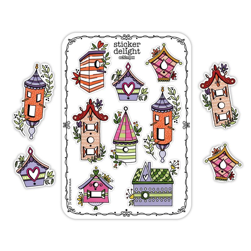 VOGELHUISJES Kleurrijk stickervel met vogelhuisjes stickers voor journal en planner – EchtMiek