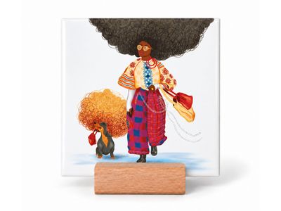 Teckel Big Hair – keramische tegel 15 x 15 cm Teckel Big Hair keramische tegel 15 x 15 cm met houten houder | EchtMiek
