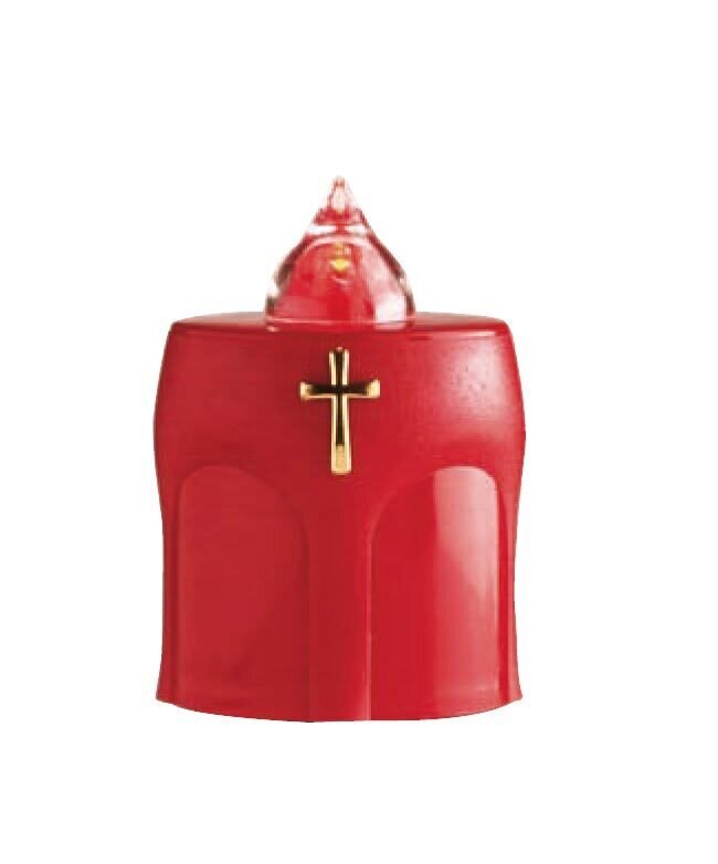 Red electronic candle with cross