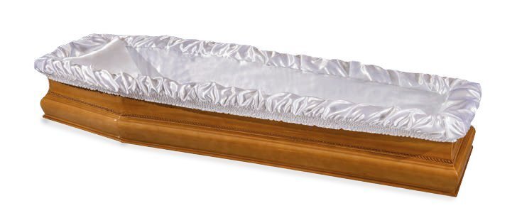 Paperboard coffin interior in polish satin white "Iride" model