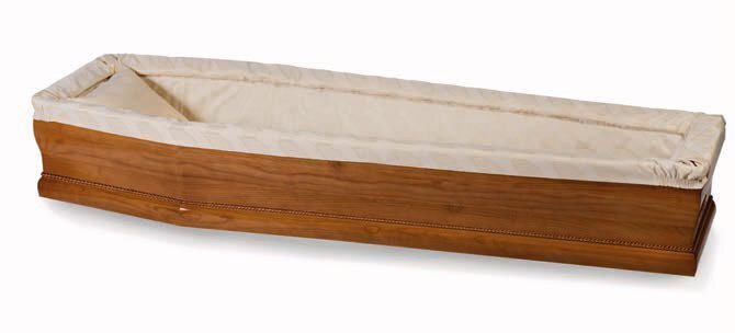 Paperboard coffin interior in jacquard polyester champagne "Minerva" model