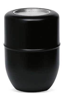 Black circular painted steel cinerary urn