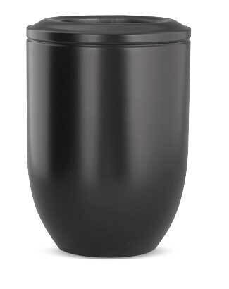 Black painted steel cinerary urn with flat lid