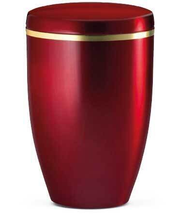 Red cinerary urn in painted steel