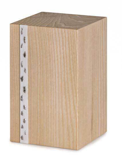 Venice/Oak cinerary urn with natural finish and silver inserts