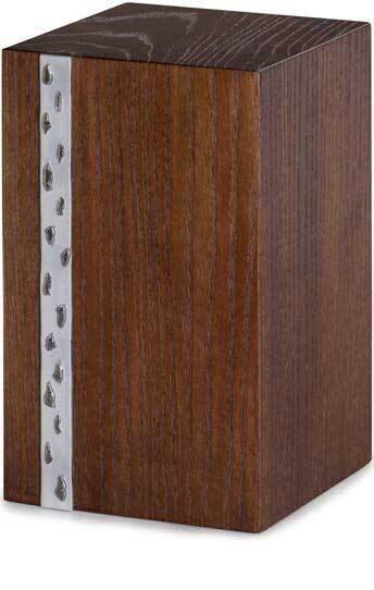 Venice/Oak cinerary urn with dark finish and silver inserts