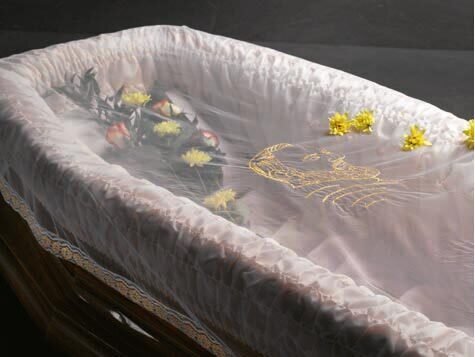 Rectangular corpse covering veil with gold lace and gold Padre Pio  embroidery