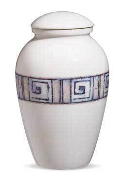 Porcelain line cinerary urn with Greek frame design