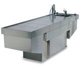 Autopsy table with adjustable height and downdraft ventilation system