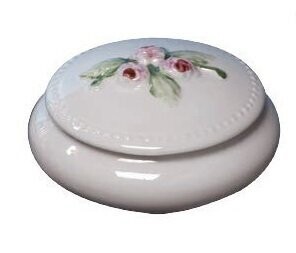 Mini cinerary urn in porcelain with pink flower