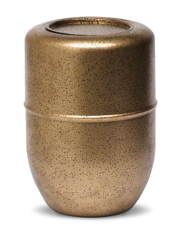 Painted steel cinerary urn with antique gold finish
