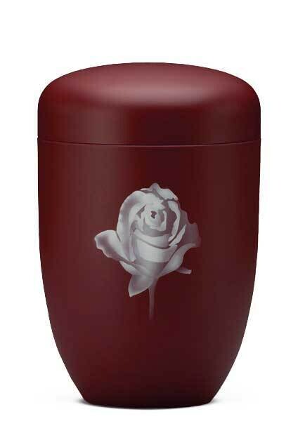 Painted steel cinerary urn with rose design
