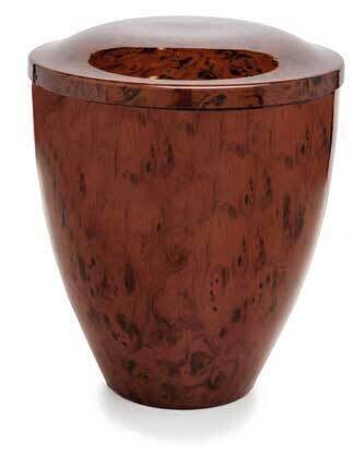 Briar root finish cinerary urn in painted steel