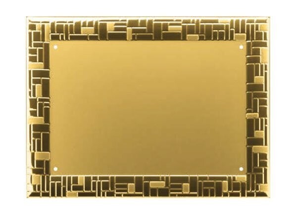Flat aluminium plate patinated gold with polish gold border relief 2