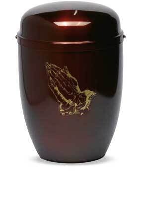 Painted steel cinerary urn with hands design