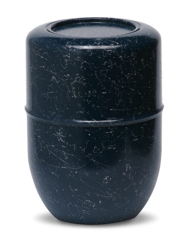 Painted steel cinerary urn with blue marble effect