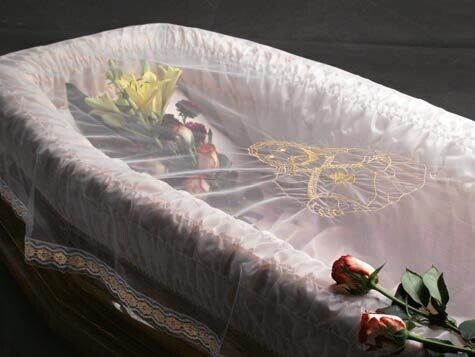 ​Rectangular corpse covering veil with gold lace and gold Holy heart Christ embroidery