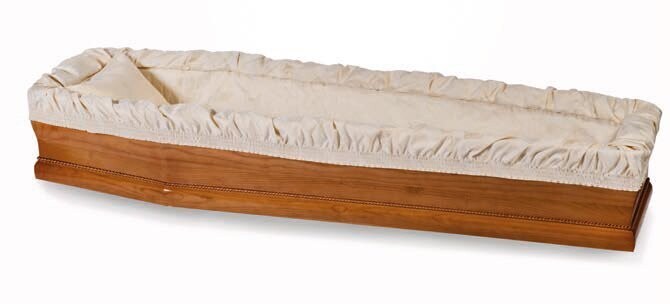 Paperboard coffin interior in jacquard polyester champagne "Diana" model