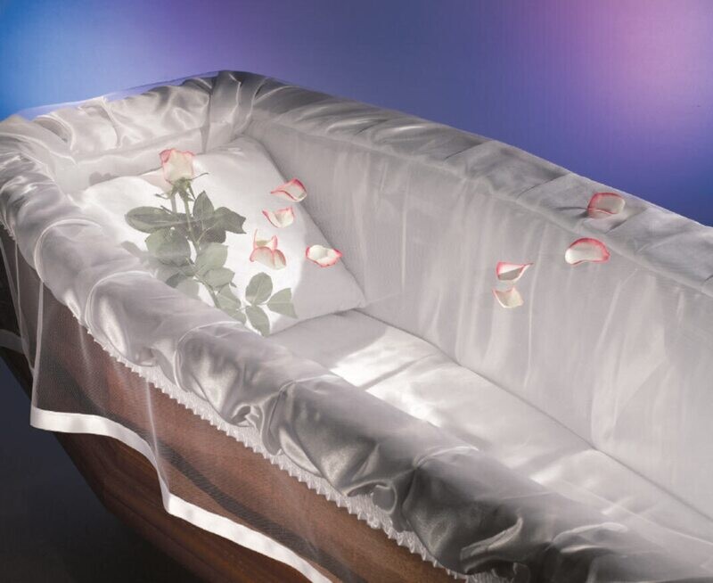 Corpse covering veil with white satin ribbon