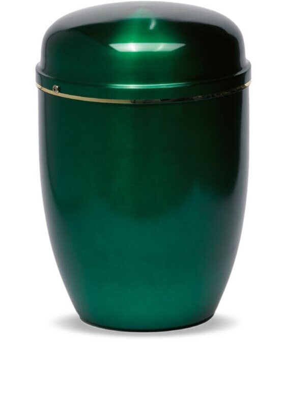Dark green painted steel cinerary urn