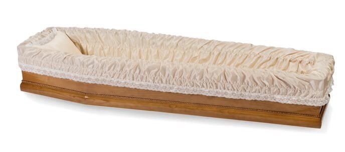 Taffetas sack coffin interior with lace champagne "Irene" model