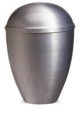 Silver cinerary urn in painted steel with curved lid