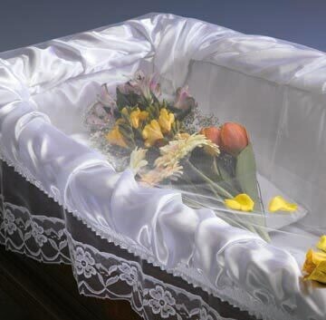 Corpse covering veil with cross and white lace