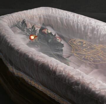 ​Rectangular corpse covering veil with gold lace and gold Virgin Mary embroidery
