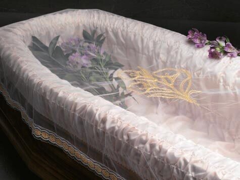 ​Rectangular corpse covering veil with gold lace and gold calla embroidery