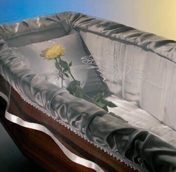 ​​​Corpse covering veil with flower and grey satin ribbon