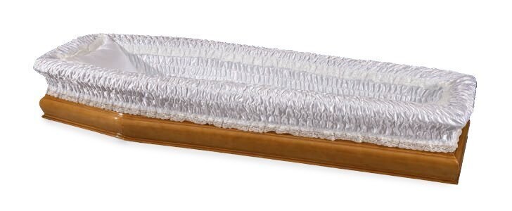Satin sack coffin interior with lace white "Lara" model
