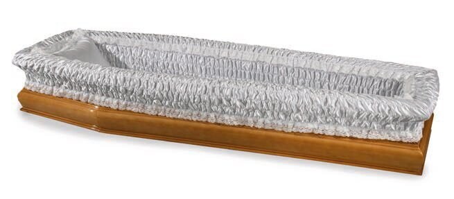 Satin sack coffin interior with lace grey "Lara" model