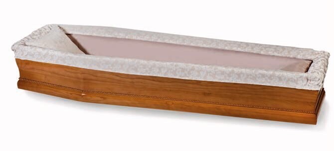Paperboard coffin interior in satin with polyester tight flounce dove color "Venere" model