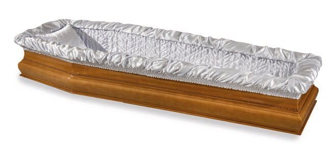 Paperboard coffin interior in embroidered satin grey "Clizia" model