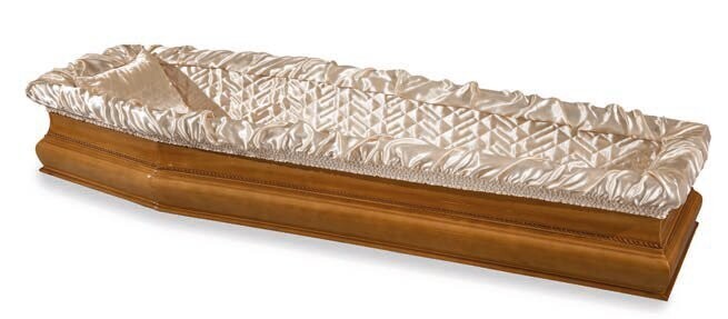 Paperboard coffin interior in embroidered satin champagne "Clizia" model