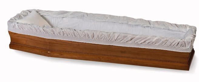 Paperboard coffin interior in jacquard tissue white "Ebe" model