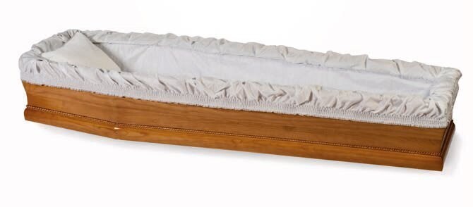 Paperboard coffin interior in jacquard tissue grey "Ebe" model