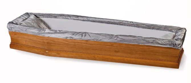 Paperboard coffin interior in jacquard grey "Demetra" model