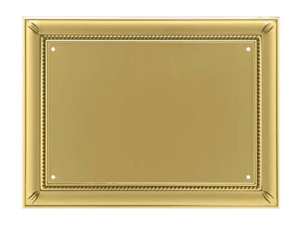 Flat aluminium plates patinated gold with polish and painted gold border relief 2