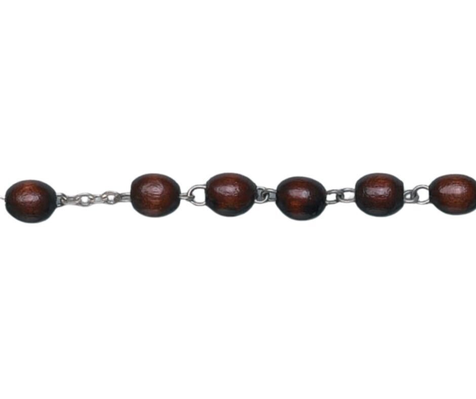 Rosaries in natural wood with silver details, Colour: Dark brown