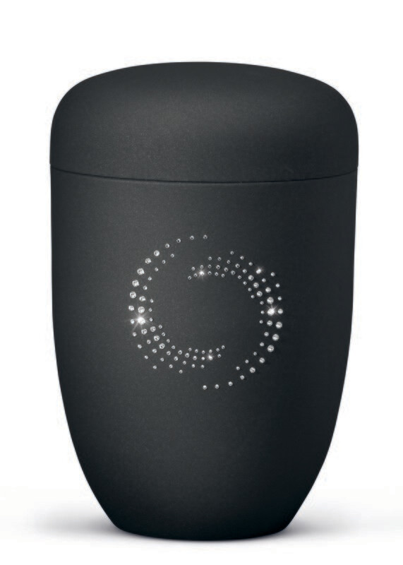 Black Swarovski line cinerary urn with circular drawing